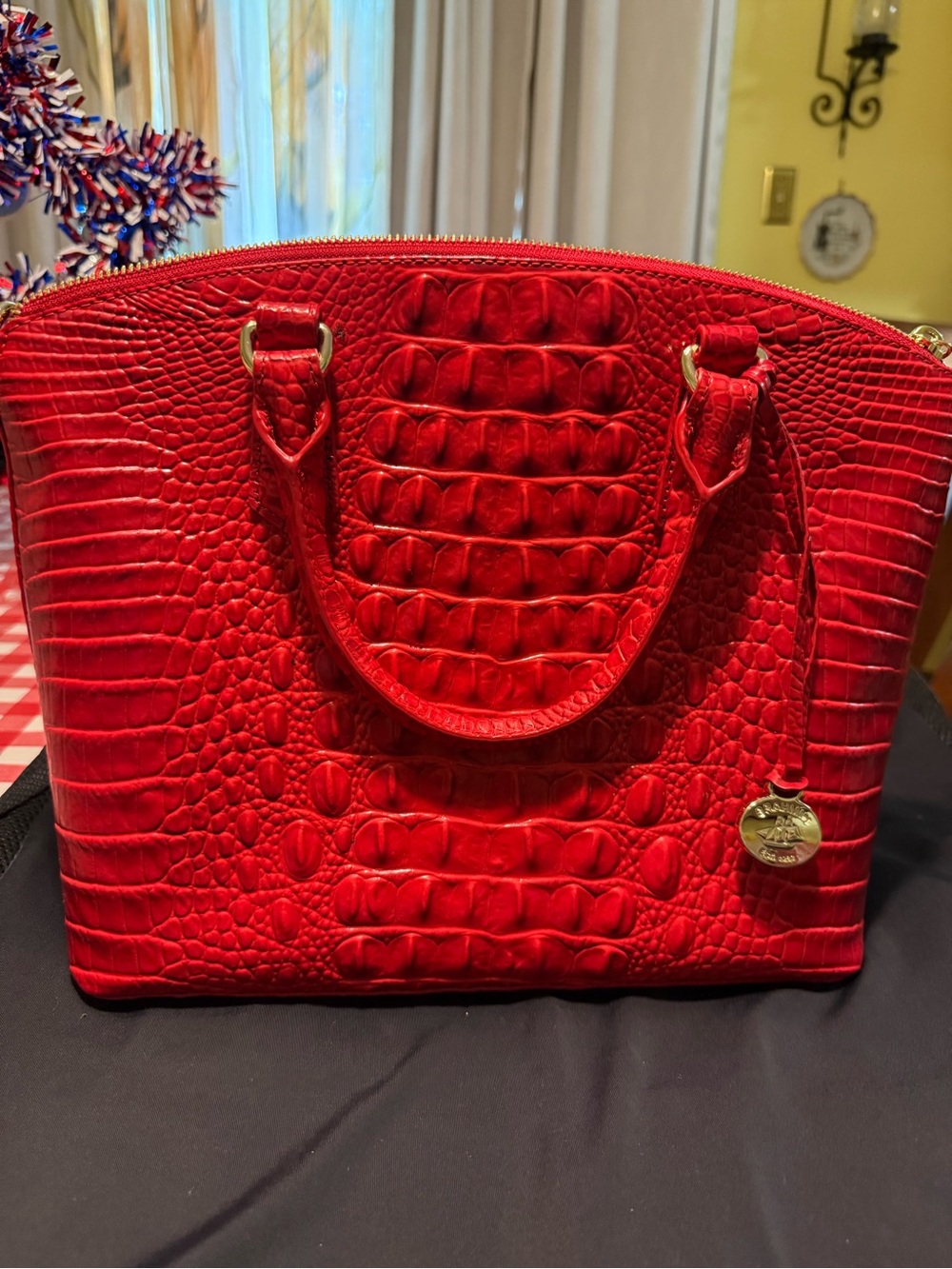 Red Croc-Embossed Dome Tote Bag by Brahmin